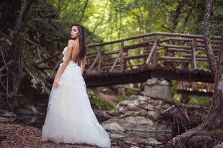 Floral wedding dress Open Back A-line with 3D flowers - Dioma Fashion