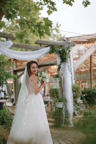 Floral wedding dress Open Back A-line with 3D flowers - Dioma Fashion