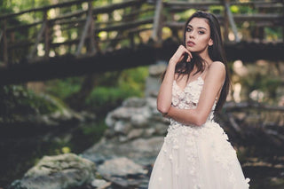 Floral wedding dress Open Back A-line with 3D flowers - Dioma Fashion