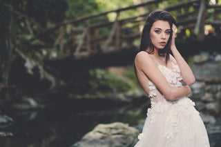 Floral wedding dress Open Back A-line with 3D flowers - Dioma Fashion