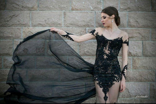 Gothic Black Mermaid Gown Long Sleeve - Dioma Fashion