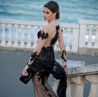 Gothic Black Mermaid Gown Long Sleeve - Dioma Fashion
