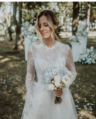 High Neck Floral Lace A-line Gown Maggie - Dioma Fashion