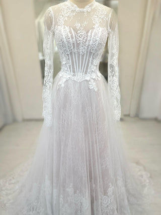 High Neck Floral Lace A-line Gown Maggie - Dioma Fashion