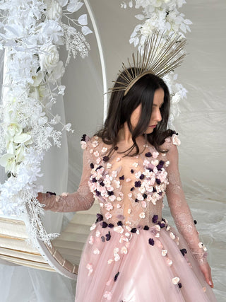 Pink Floral Colorful Gown Long Sleeve - In Stock - Dioma Fashion