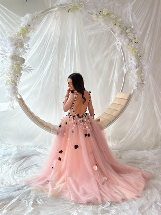 Pink Floral Colorful Gown Long Sleeve - In Stock - Dioma Fashion
