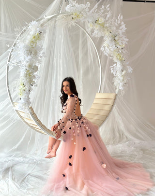 Pink Floral Colorful Gown Long Sleeve - In Stock - Dioma Fashion