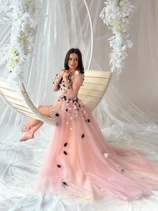 Pink Floral Colorful Gown Long Sleeve - In Stock - Dioma Fashion