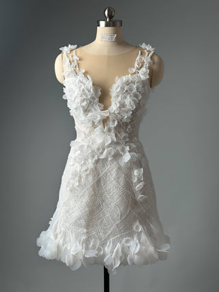 Short Floral Lace Wedding Dress Bridal Mini - Dioma Fashion