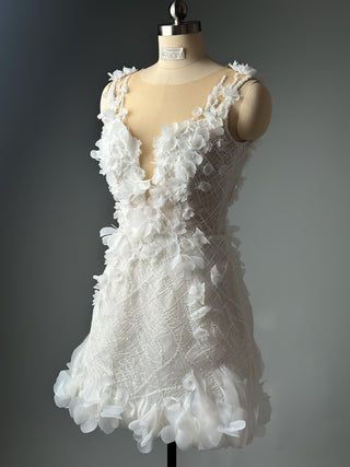 Short Floral Lace Wedding Dress Bridal Mini - Dioma Fashion