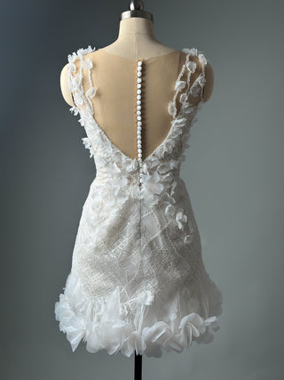 Short Floral Lace Wedding Dress Bridal Mini - Dioma Fashion