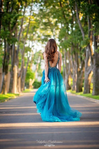 Unique Sexy Beaded Gown with Deep V Neck - Dioma Fashion