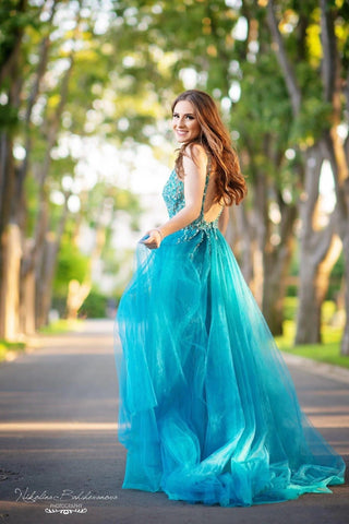 Unique Sexy Beaded Gown with Deep V Neck - Dioma Fashion