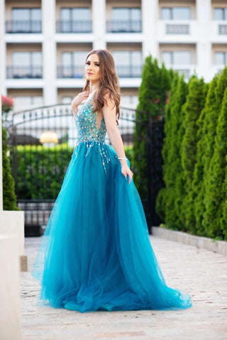 Unique Sexy Beaded Gown with Deep V Neck - Dioma Fashion
