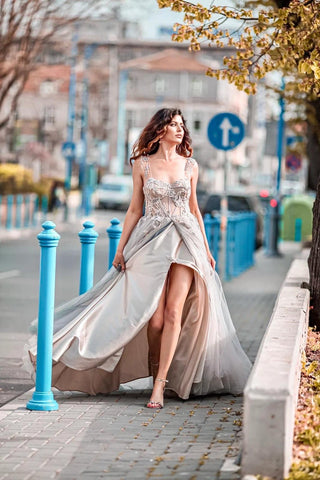 Whimsical Floral Embroidered Gown - Dioma Fashion
